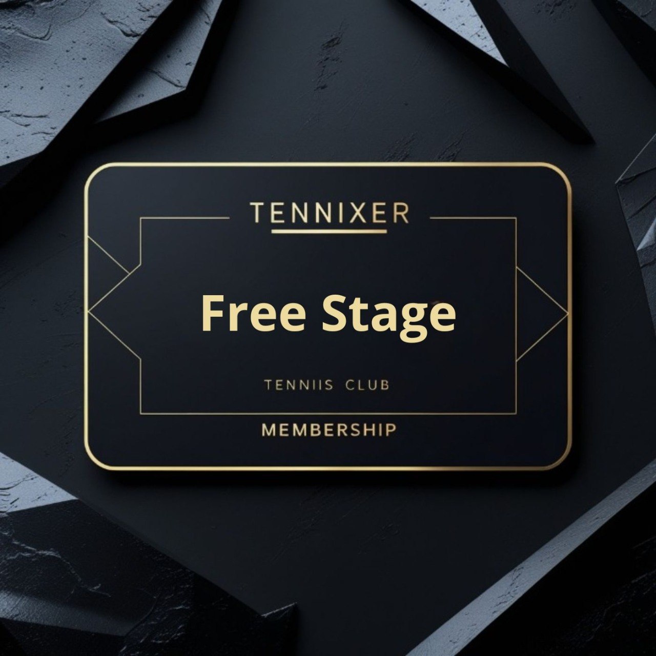 Tennixer free stage membership card on a dark textured background