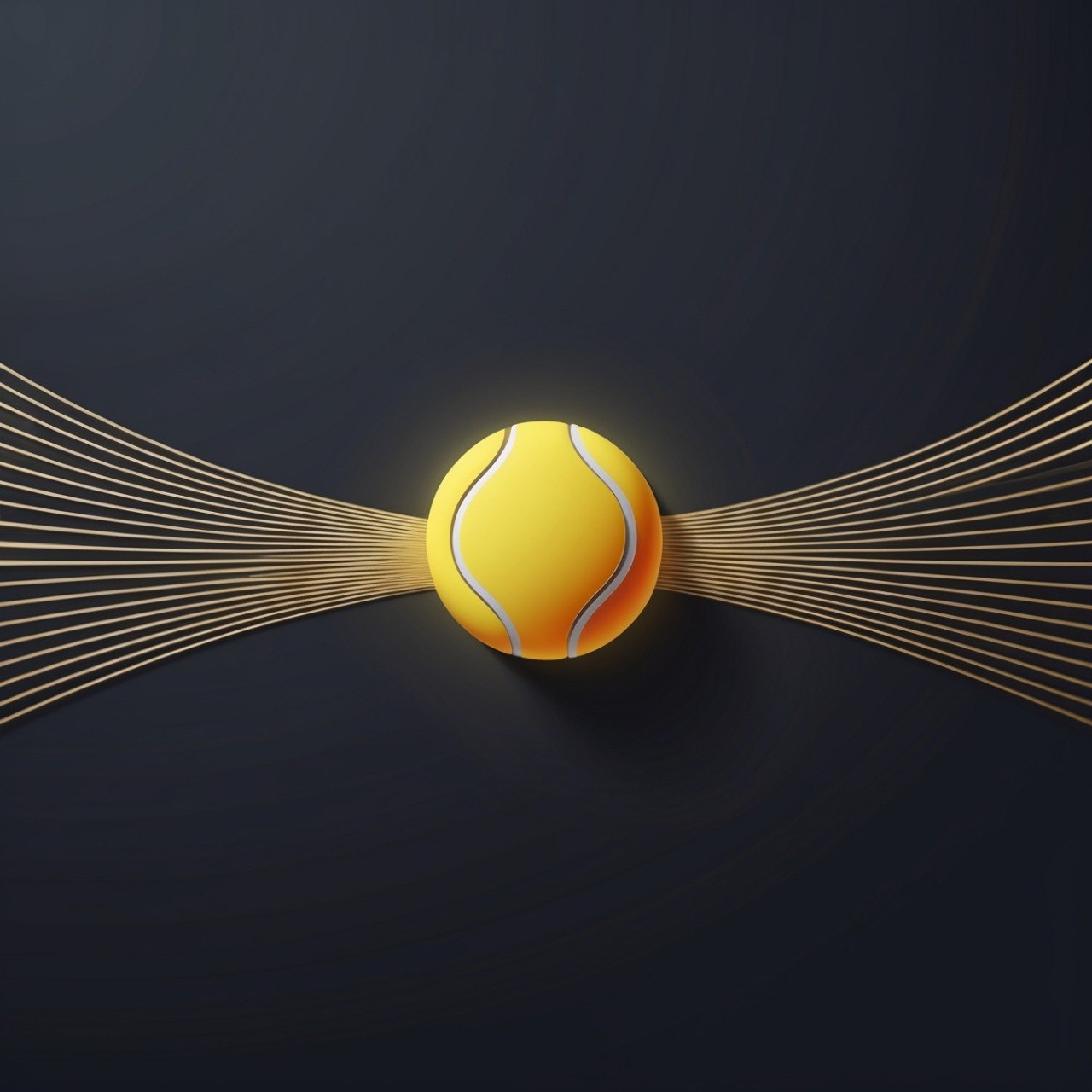 Tennis ball with string design on a dark background